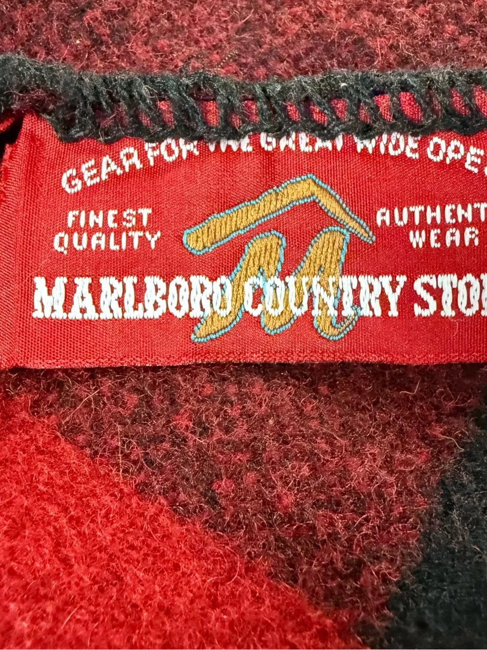 Vintage Marlboro Country Store Red Buffalo Check Plaid Wool Cabin Blanket USA